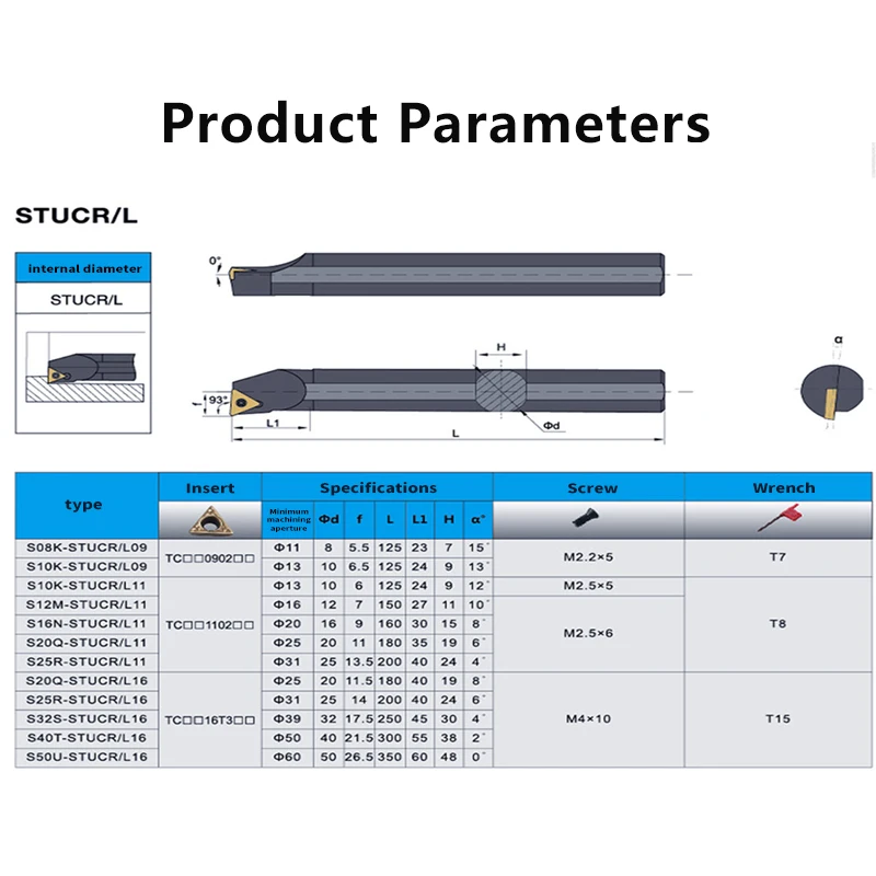 Screw Type Internal Turning Tool S08K/S10K/S12M/S14N/S16Q/S20R/S25S- STUCR/L 09/11/16  Lathe Turning CNC Cutting Tool Cutter Bar