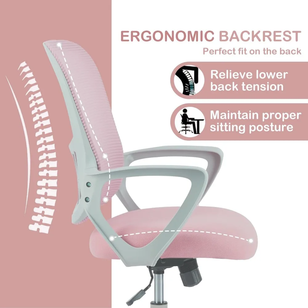 كرسي مكتب مريح: كرسي كمبيوتر شبكي مريح مع مساند للذراعين، ودعم قطني قابل للتعديل، وغطاء تنفيذي دوار #4