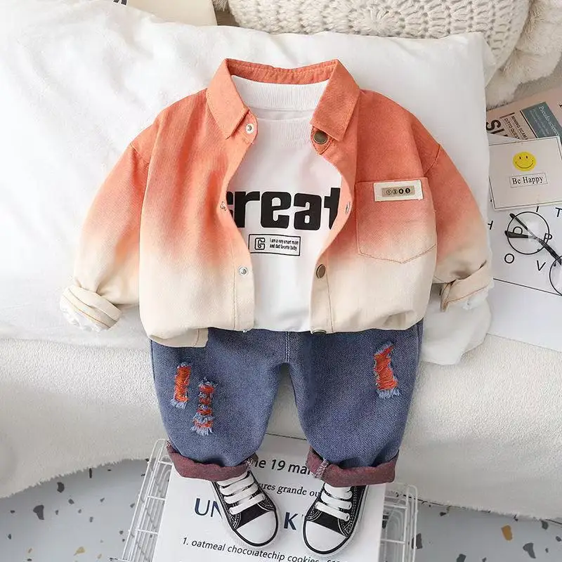 

Kids Boys Spring Three piece Set 2026 New Baby Clothes Children's Spring and Autumn Casual Jacket T-shirt Pants 80-120CM