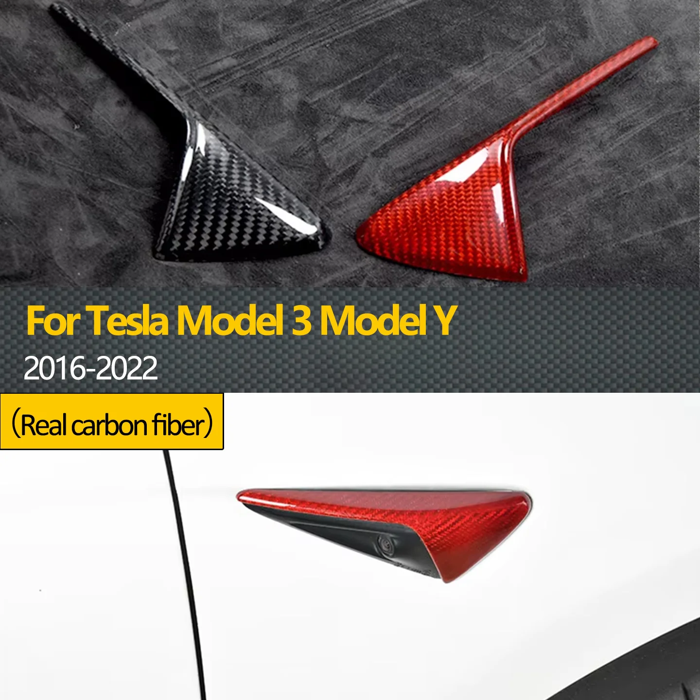 

For 2016-2022 Tesla Model 3 Model Y Car Turn Signal Side Camera Cover True Carbon Fiber Trim