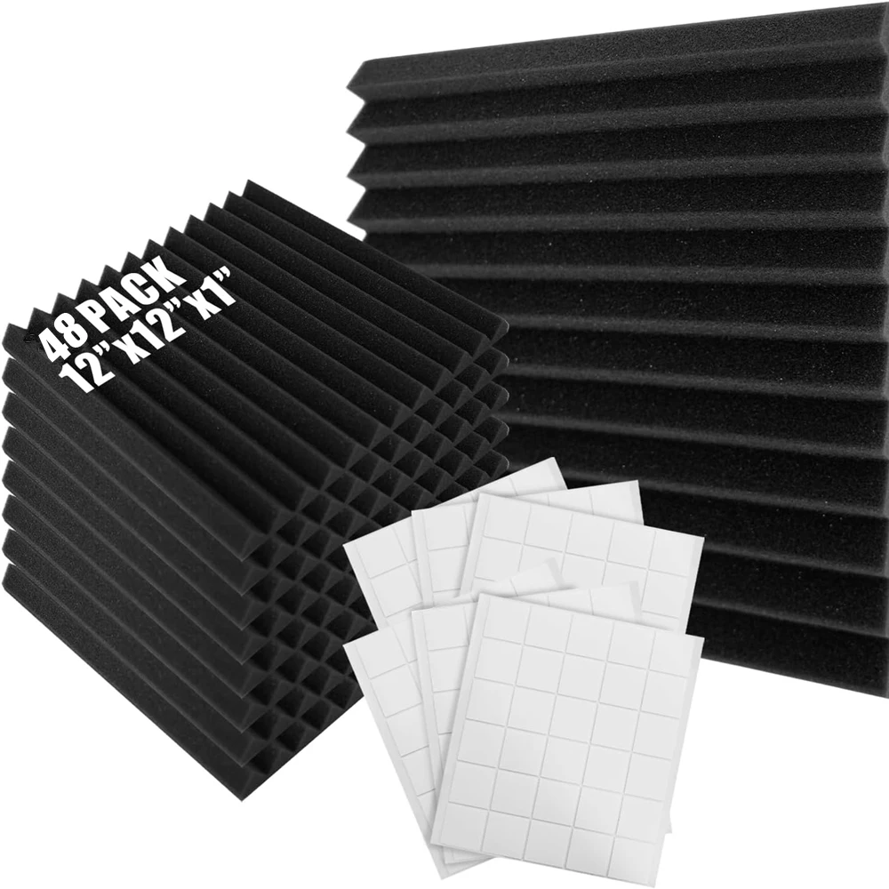 

48Pcs Studio Acoustic Foam Panels 12"x12"x1" Sound Absorbing Wedge Tiles Sponge High Density Studio Sound Foam with Tapes