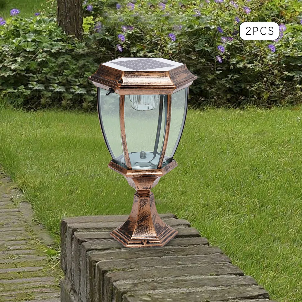 Bymaocar Solar Powered LED Pillar Light Garden Lantern Light Outdoor Post Lamp Golden Energy Saving For Lawn,Garden,Bungalow