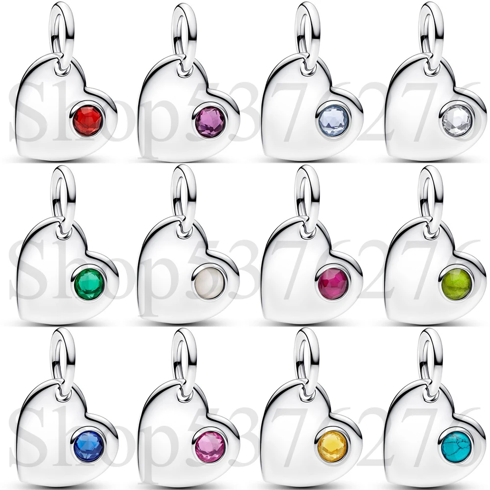 

Настоящий серебряный браслет 925 пробы с подвеской в виде сердца с камнем по месяцам рождения для женщин, подарок, украшение для самостоятельного изготовления.