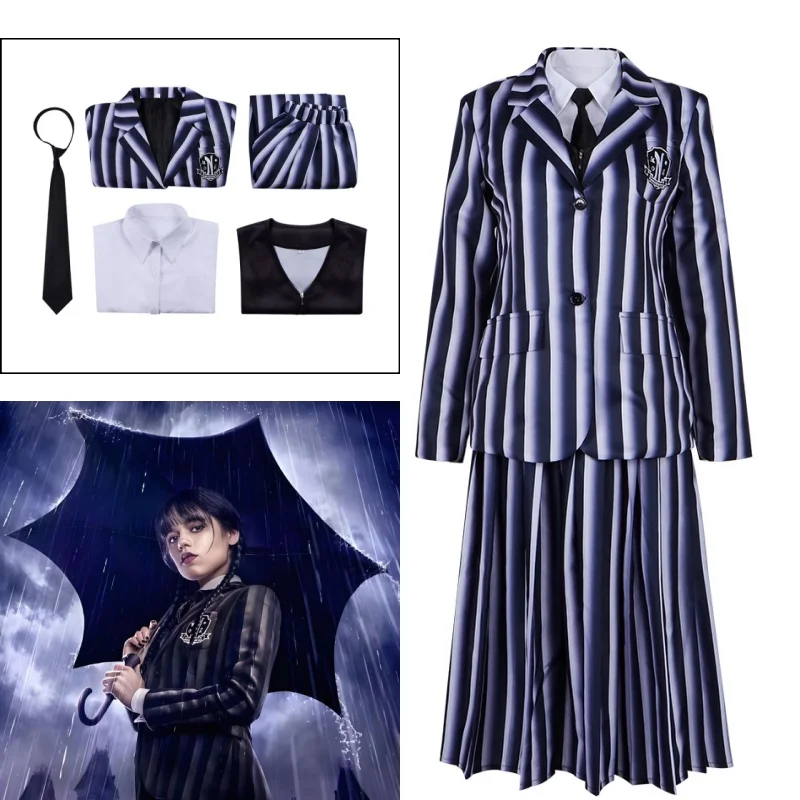 

Movie Wednesday Season 2 Wednesday Addams Cosplay Costume Girl School Black Uniforms Suit Dress Woman Halloween Party Clothes
