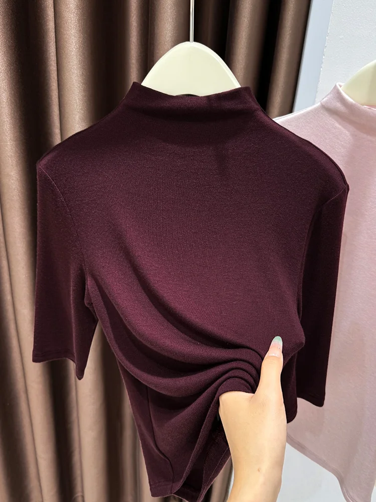 

Женская футболка Ele Rayon Base Layer Top с высоким воротником и рукавом до локтя, повседневная, из мягкой и комфортной ткани, универсальная модель.