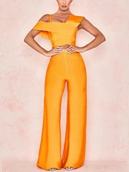 High Quality Two Piece Sets Rompers Womens Jumpsuit  Sexy One Shoulder Bodycon Bandage Jumpsuit Elegant Overalls for Women