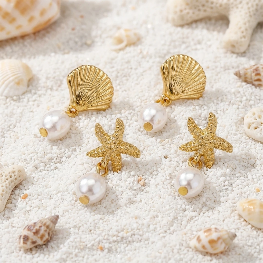 Trendige Mermaidcore Seestern-Ohrringe für Frauen Niedliche Imitationsperlen Hängende Y2K Ohrstecker Ästhetisches Zubehör Party-Schmuck Geschenk – Detail 6