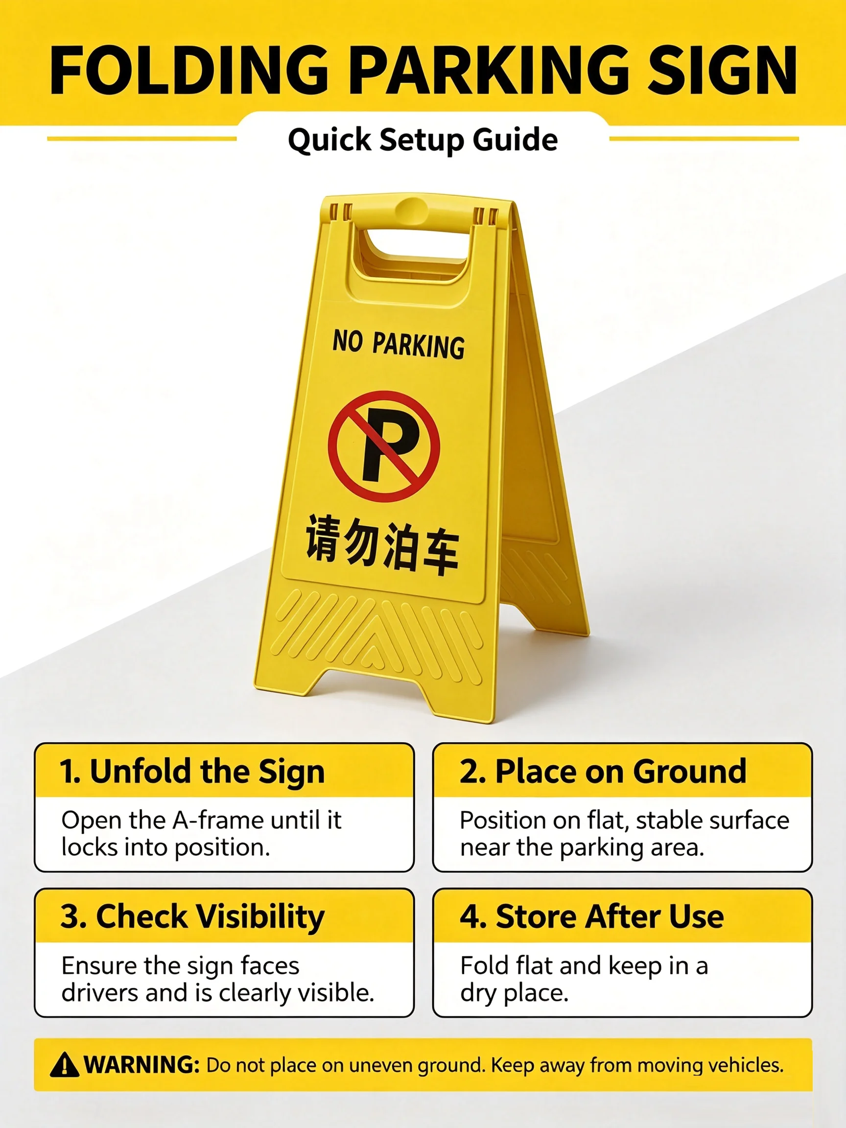 Yellow Caution Sign Safety Warning Sign Caution Wet Floor No Parking Plastic Folding Both Sided A Triangle Board