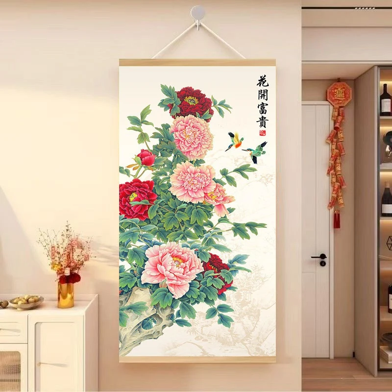 Traditional Chinese Peony Wealth Attraction Painting, Hanging Painting, Mural Painting, Entrance and Living Room Decoration