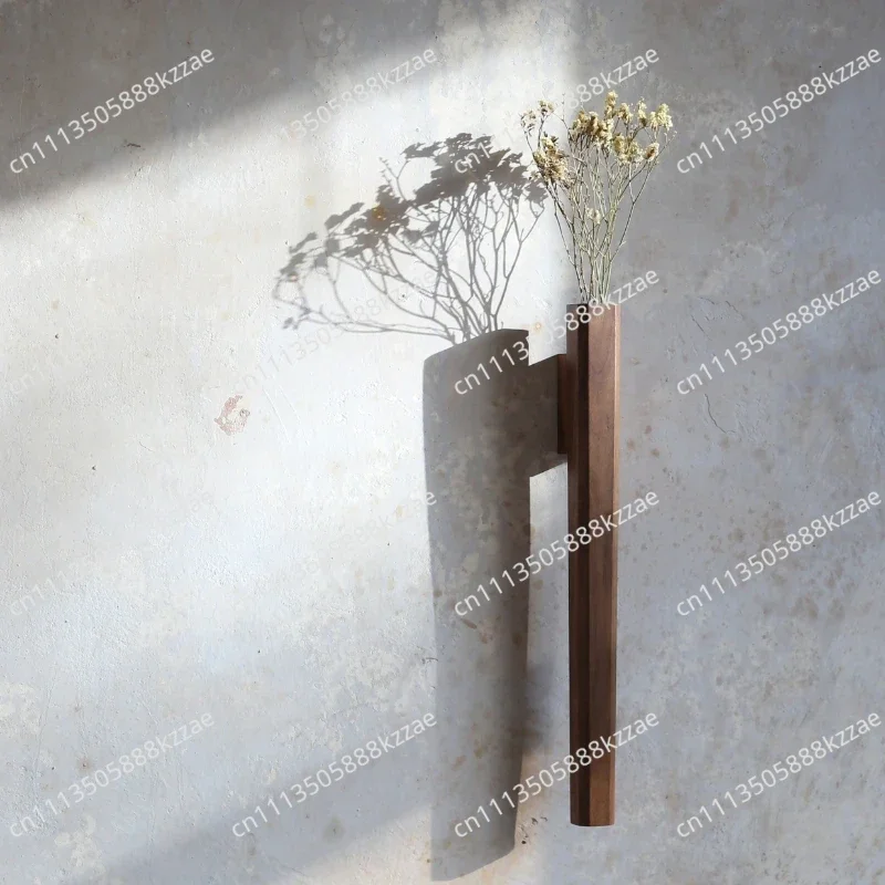 Japanese Hanging Wall Vase Black Walnut Flower Vase for Tea Room Decorative Wall Mounted Vase for Living Room