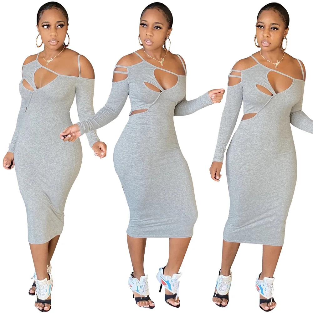 

Длинное серое темпераментное однотонное полое платье нестандартной формы, весна-лето 2026, новая темпераментная женская одежда High Street