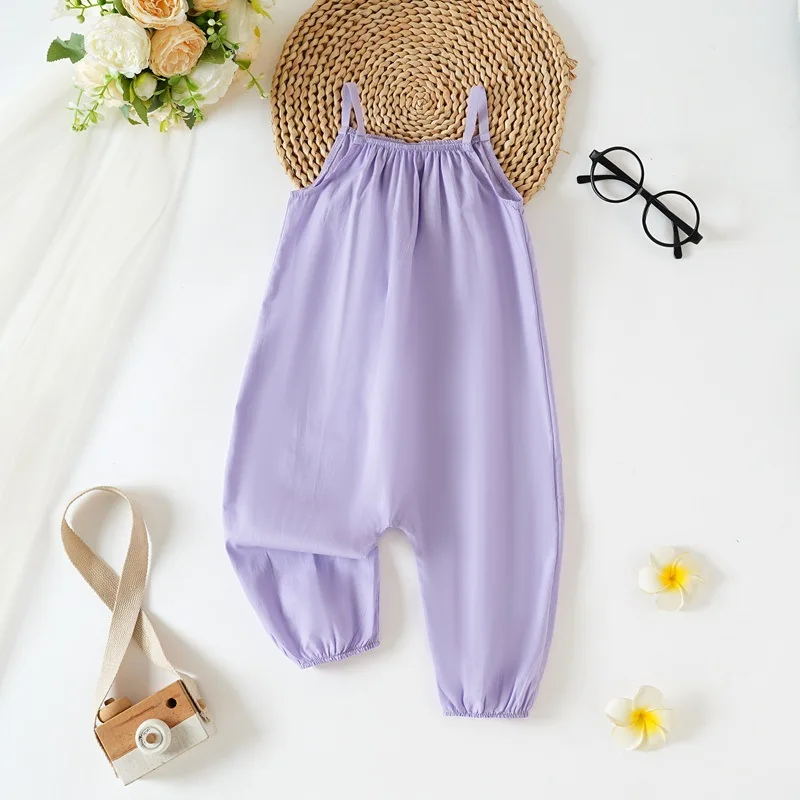 

Suspender Jumpsuit Baby Pure Cotton Solid Color Jumpsuit Newborn Sleeveless Simple Long Pants