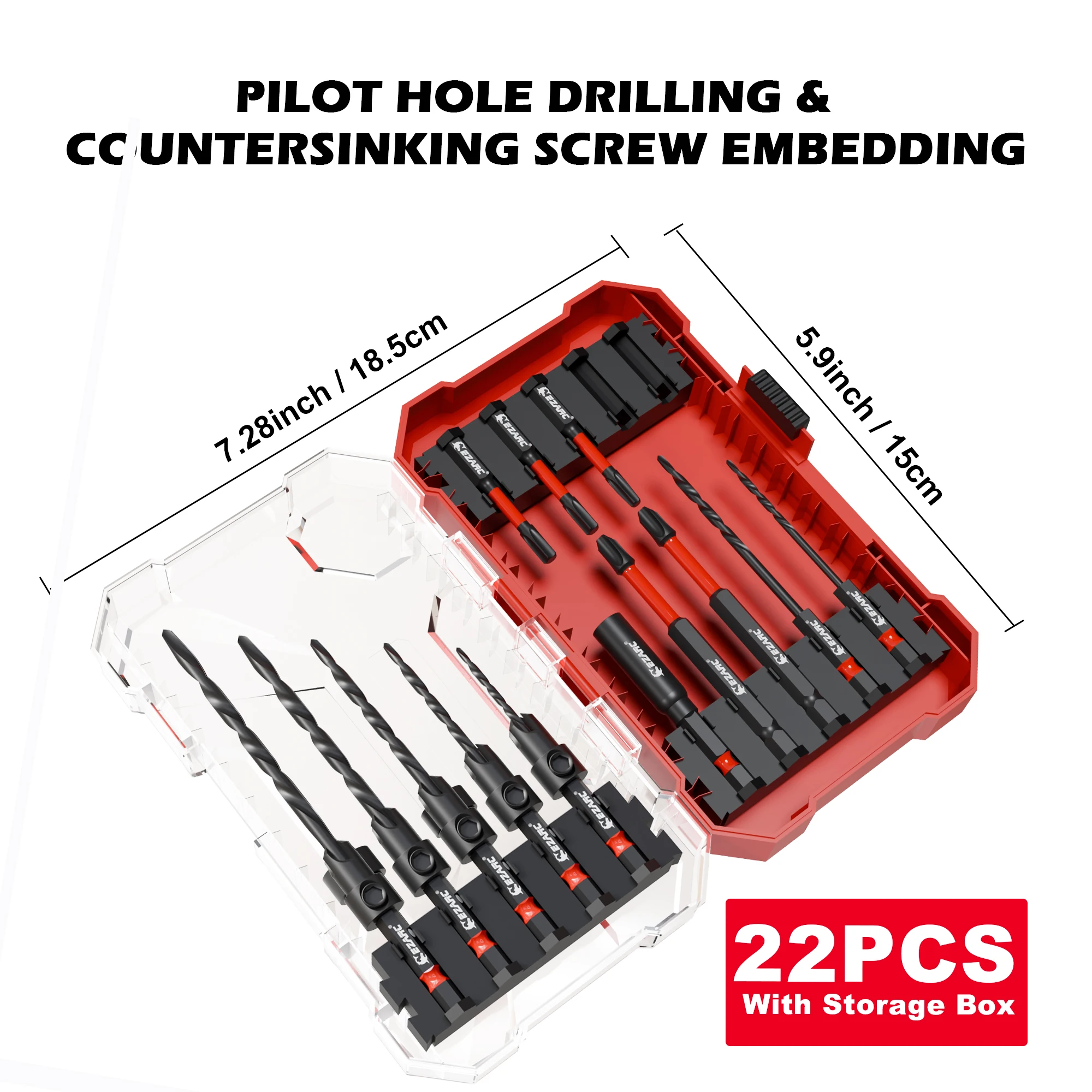 

EZARC, 22 шт., комплект сверл с зенковкой для деревообработки, конические сверла, сверло с зенковкой, быстросменное сверло с шестигранным хвостовиком 1/4 дюйма