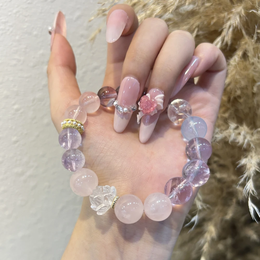 

Natural Duobao Lotus Crystal Bracelet Girls Large Granular Crystal Beaded Bracelet Niche Design