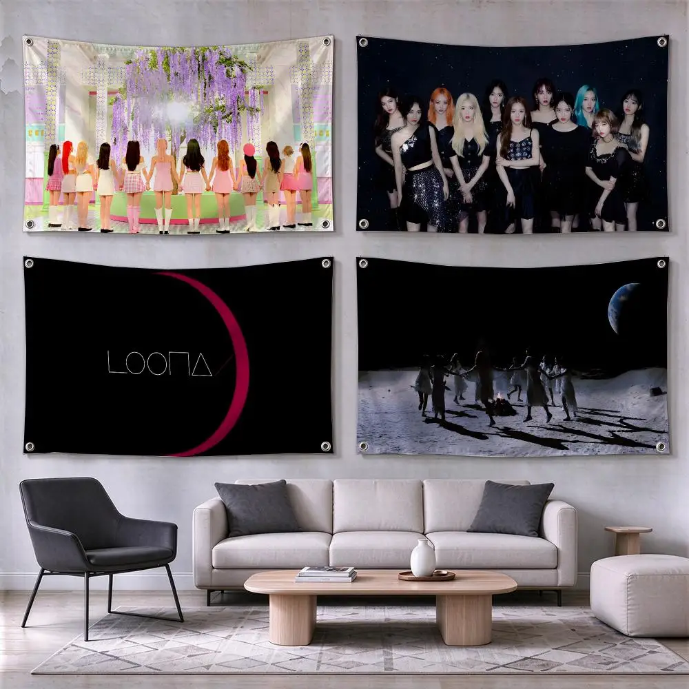 LOONA Kpop Girl Group Visual Flags Wall Hanging for Outdoor Camping, Family Celebrations & Garden Home Decor Gift
