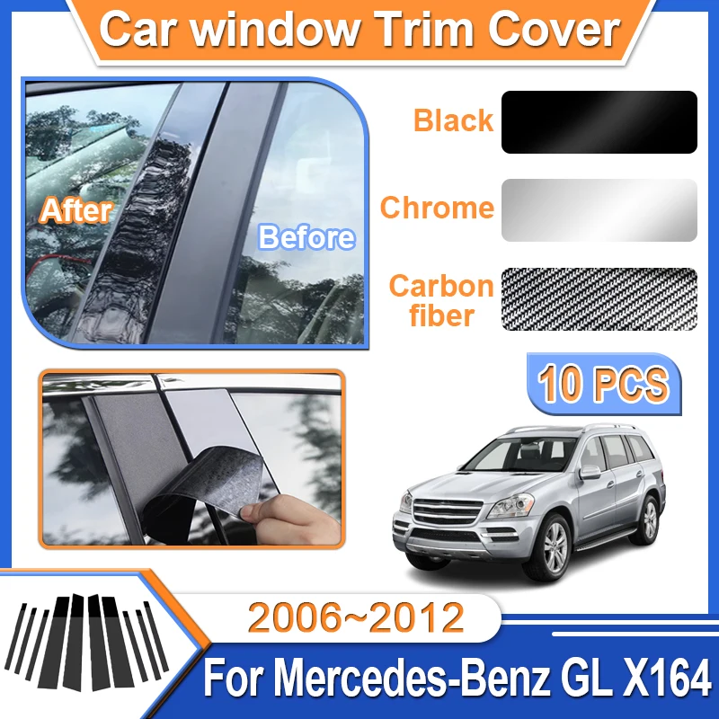 10pcs Window Trim Cover for Mercedes-Benz GL X164 GL500 GL450 2006~2012 2007 Mirror Effect Cover Trim Sticker Car Accessories