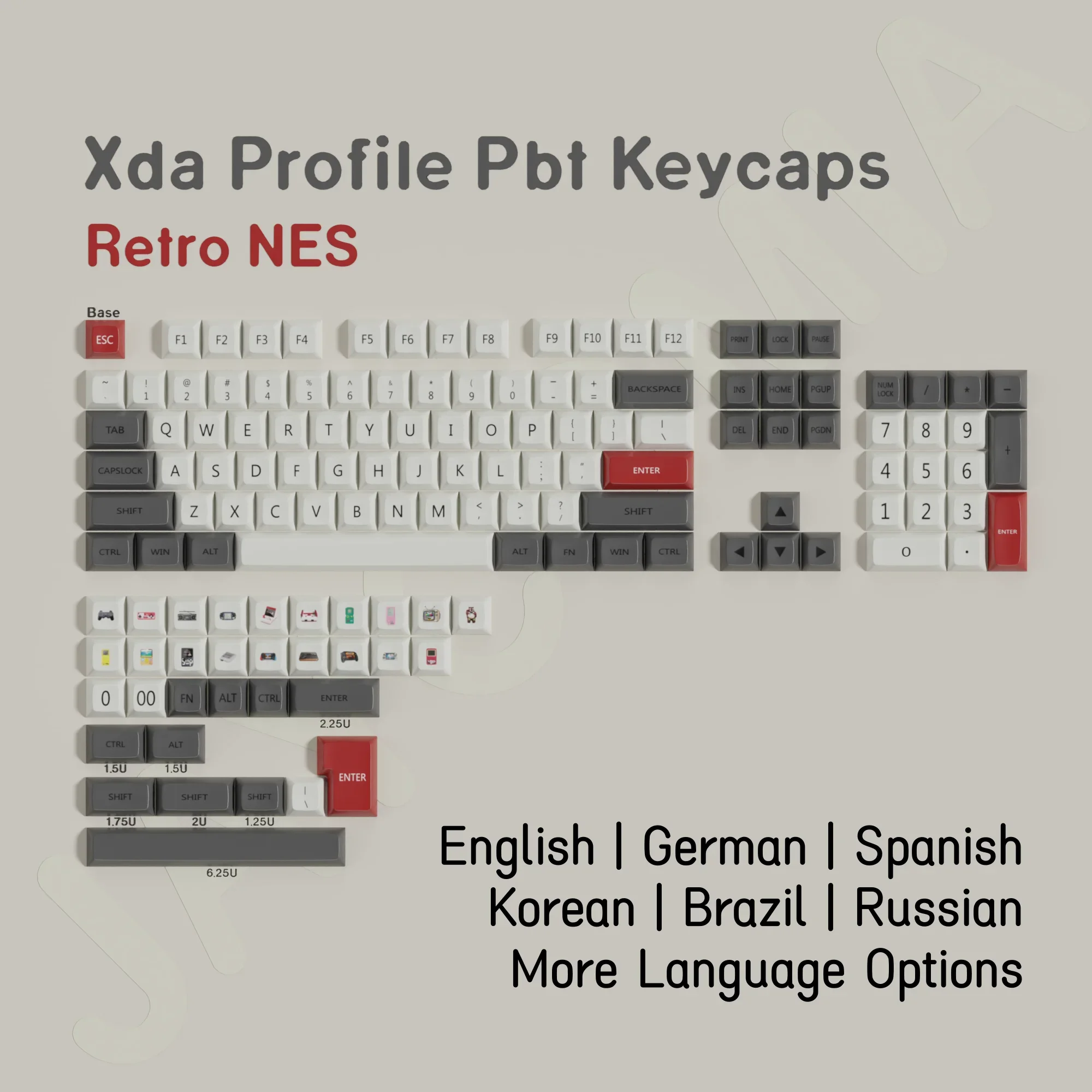 

2025 XDA Retro NES Keycaps PBT Material Dye-Sub ISO ANSI Layout Brazil German Spanish Big Set Key Caps For Wooting Switch 75