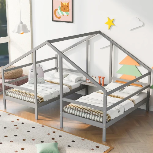*Durable Modern Convertible Solid Wood Full Size Triangular House Bed Built-In Table Park Outdoor School Bedroom