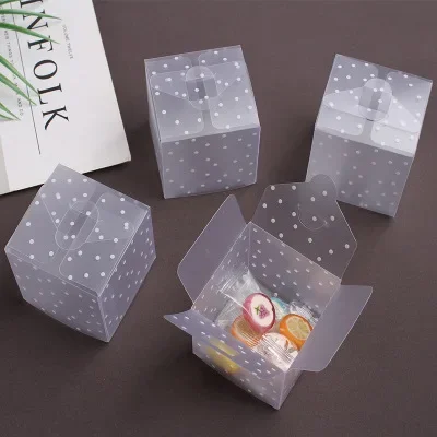 DIY Frosted Translucent Polka Dot Candy Box 6*6*6cm PVC Chocolate Bags Christmas Gift Box Wedding Favor Party Event Decoration