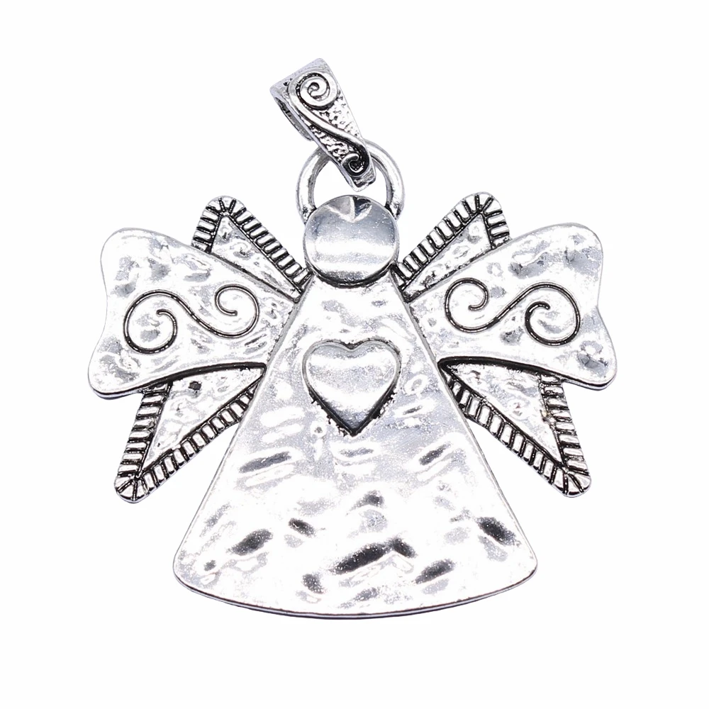 WYSIWYG 1pcs 62x59mm Antique Silver Color Heart Angel Charms Pendant For Jewelry Making DIY Jewelry Findings