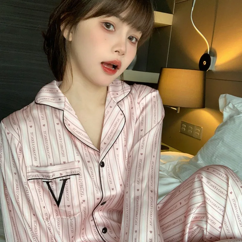 2024 New Niche Light Luxury Grade Vito Secret Pajamas Women\'s Ice Silk Spring and Autumn Silk Ice Silk Home Clothes