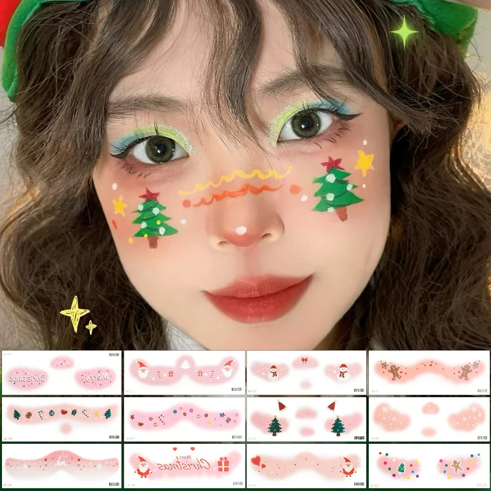 Christmas Sweet Face Tattoo Stick Friendly  No Irritation Disposable Cute Blusher Love Decorative Stickers Waterproof Tattoos