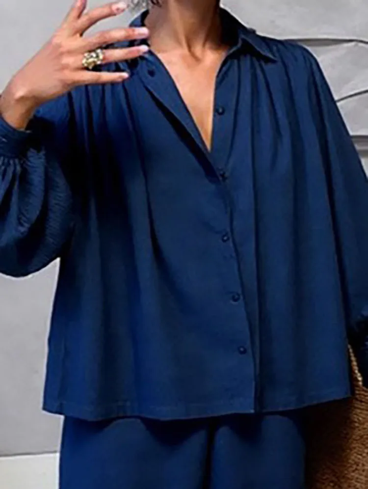 

Повседневная однобортная рубашка, женский костюм, модная уличная одежда, шорты с эластичной резинкой на талии, простой однотонный осенний комплект с длинными рукавами