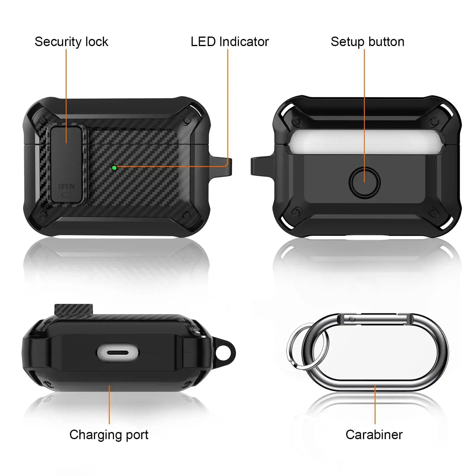 Armure en fibre de carbone pour Airpods 3 Pro 2, étui avec Clip de verrouillage, coque rigide militaire, protection masculine avec porte-clés