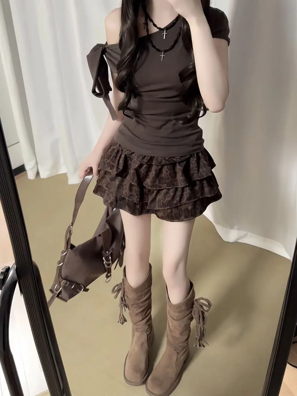 

American Style Retro Dark Leopard Print Cake Skirt Women's Skirt Summer New Fashion Personality Small Size Short Skirt