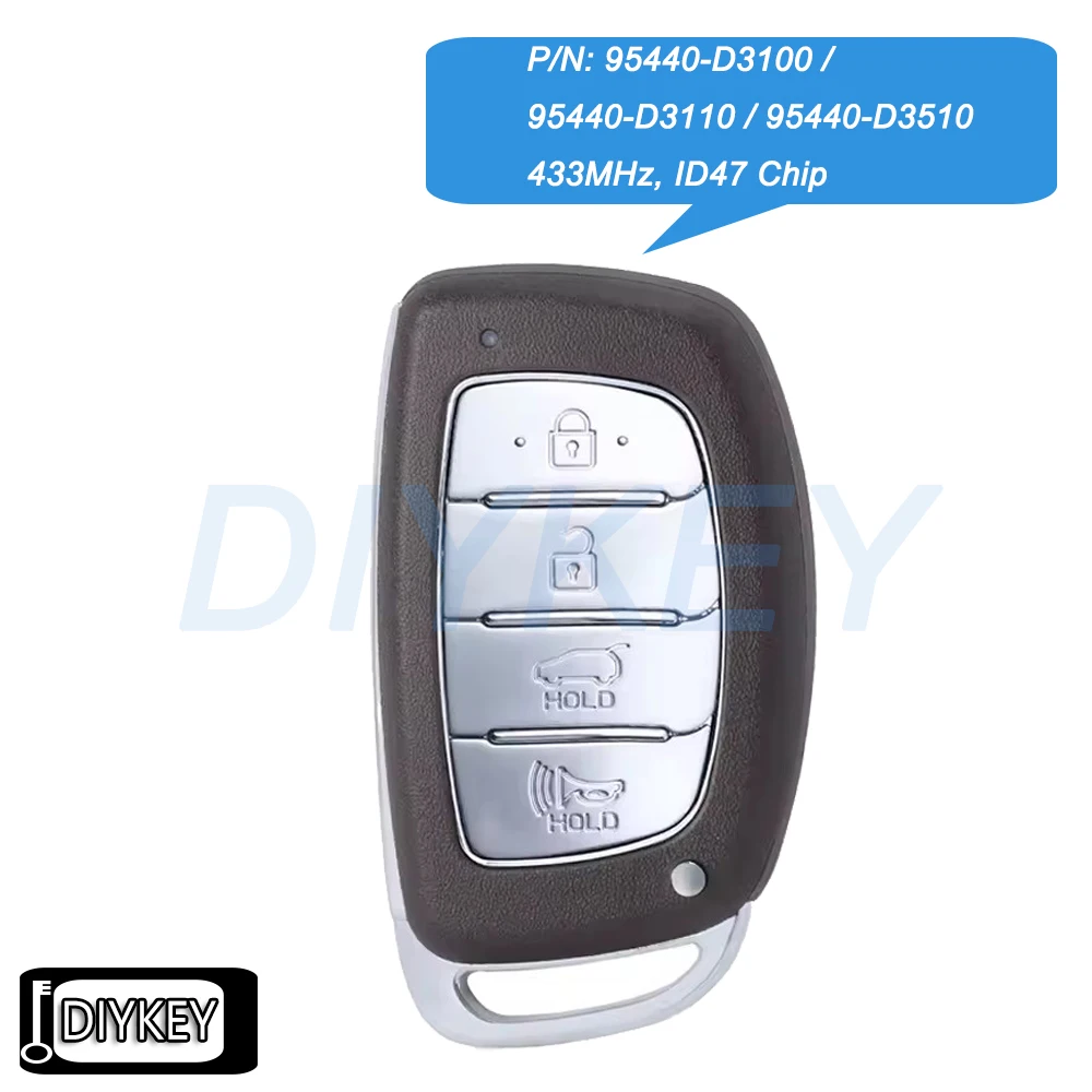 

Умный дистанционный автомобильный брелок с чипом ID47 433 МГц для Hyundai Tucson 2016 2017 2018 2019 2020 2021 95440-D3100, 95440-D3110, 95440-D3510