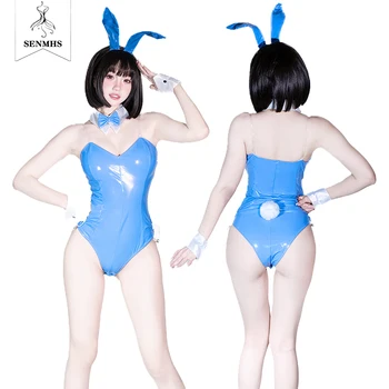 SENMHS Anime Cute Bunny Girl Cosplay Costume Women Sexy Patent Leather Bodysuit School Girl Kawaii Rabbit Uniform Lingerie set