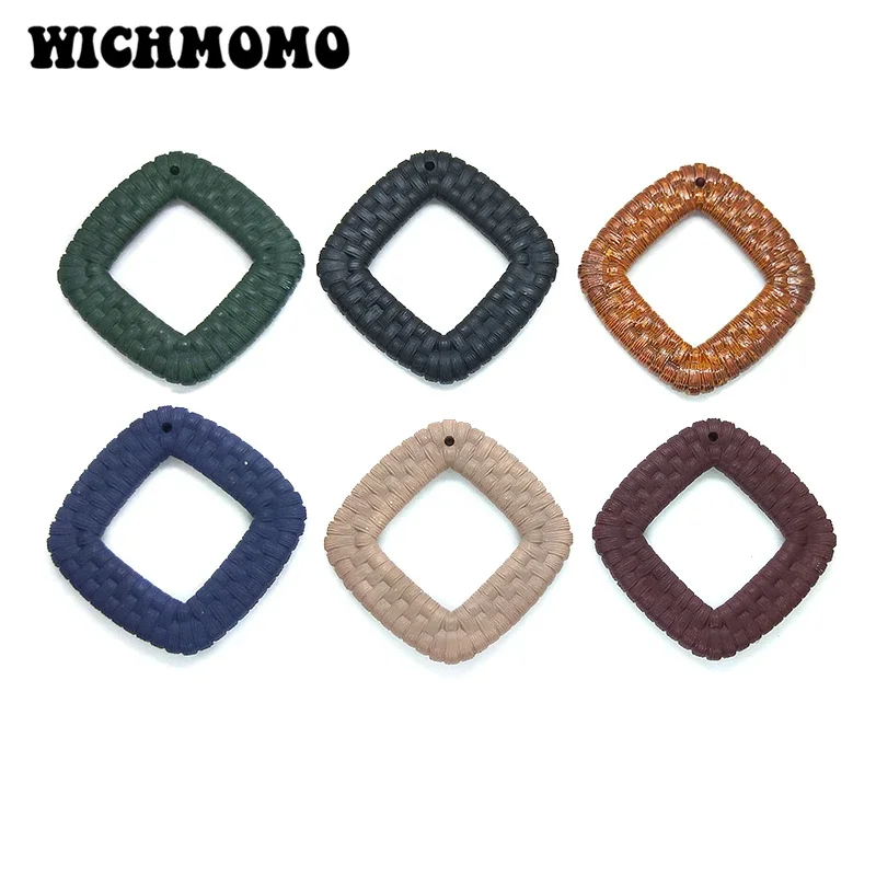 New Fashion 4pieces/bag Acrylic Rattan Weaving Shape Rhombus Charms Pendants for DIY Earring Jewelry Making Finding Accessories