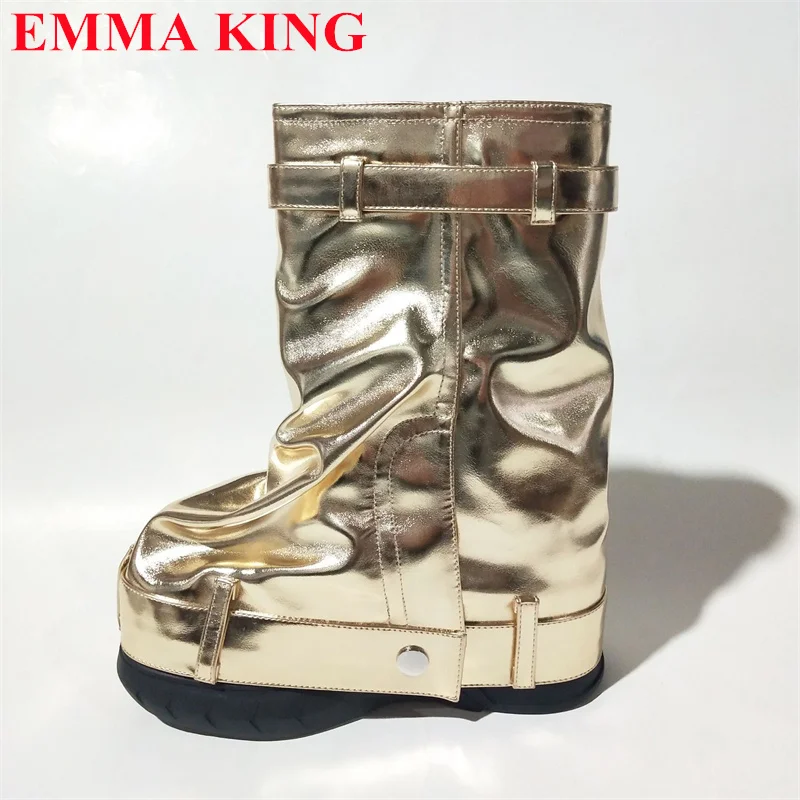 Women's New Ankle Boots Shark Lock Thick Soled High-heeled Boots Designer Luxury Brand Women's Round Toe Wedges Belt Short Boots