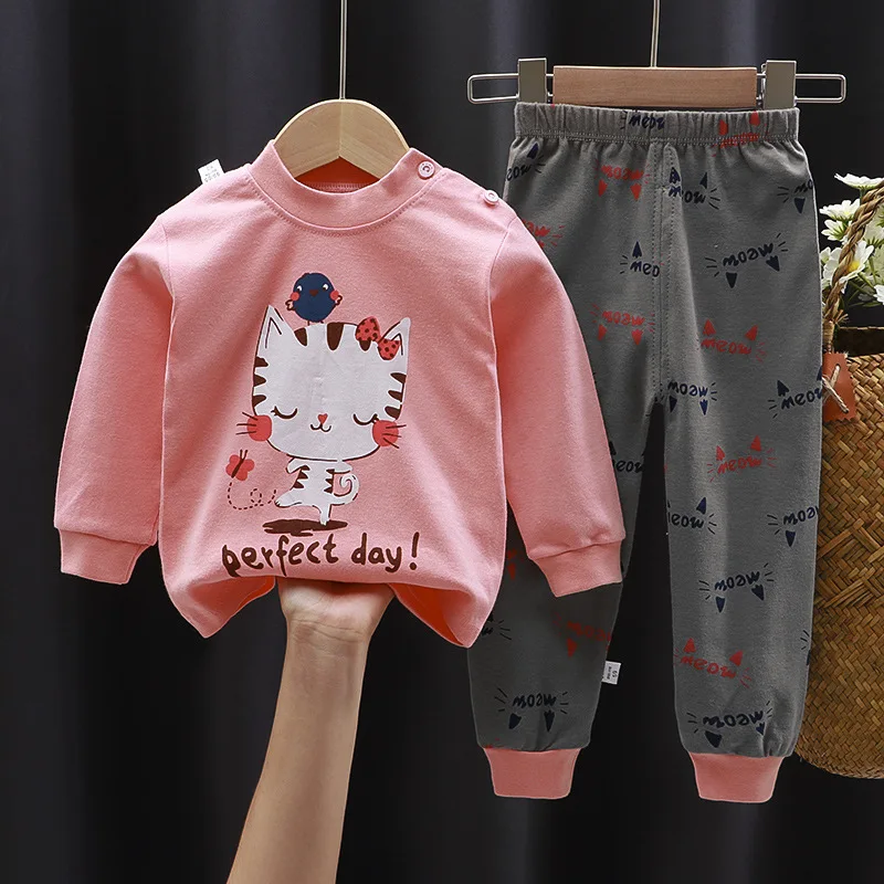 

Комплект хлопкового нижнего белья, новинка осень-зима, пижама, домашняя одежда, теплая осенняя одежда для мальчиков и девочек с милым мультяшным рисунком, детские осенние штаны