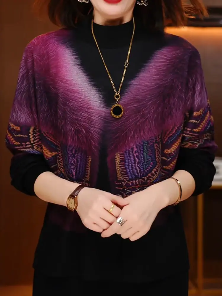 Autumn and Winter New Fashionable Western Printed Small Shirt Top Korean Edition Fashionable Luxury with Fleece Warm Base Coat