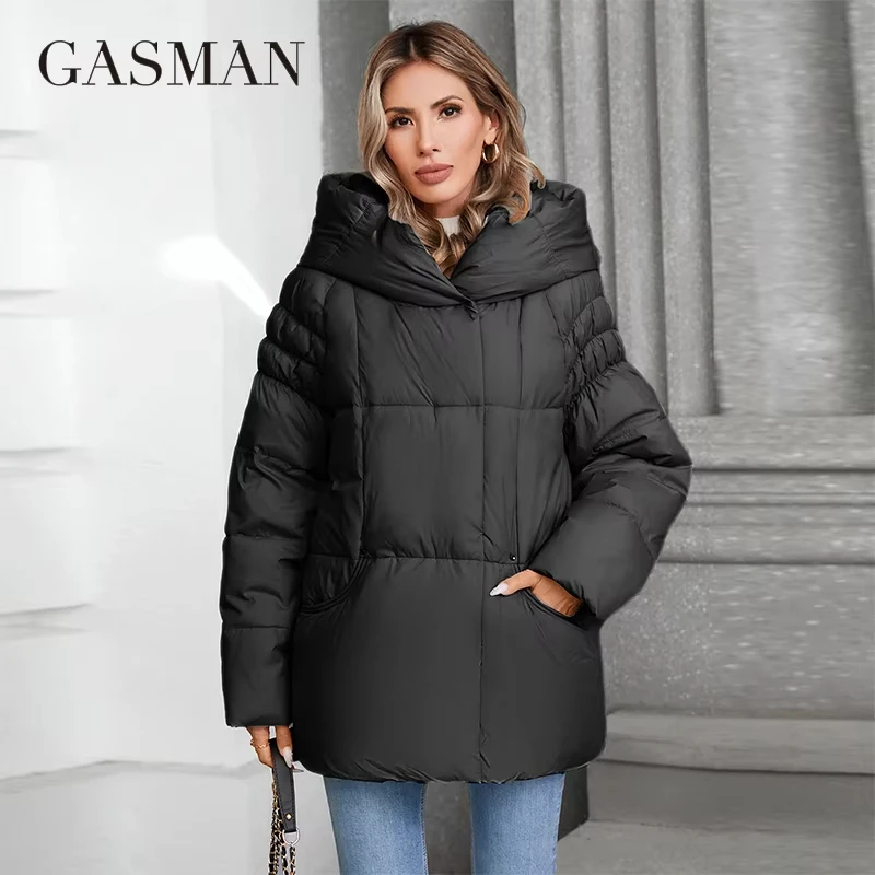 GASMAN Women's Parka 2024 New Fashion Women's Stand Collar Short Slim Casual Hooded Warm Down Jacket 88595