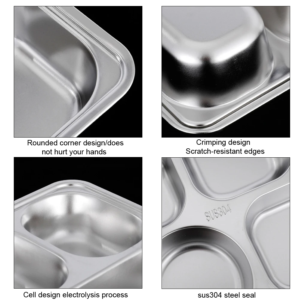 For Dinner Divided Plates Diet Food Control Kids Stainless Steel 5 Compartment Tray Divided Plate Restaurant Kitchen Tableware