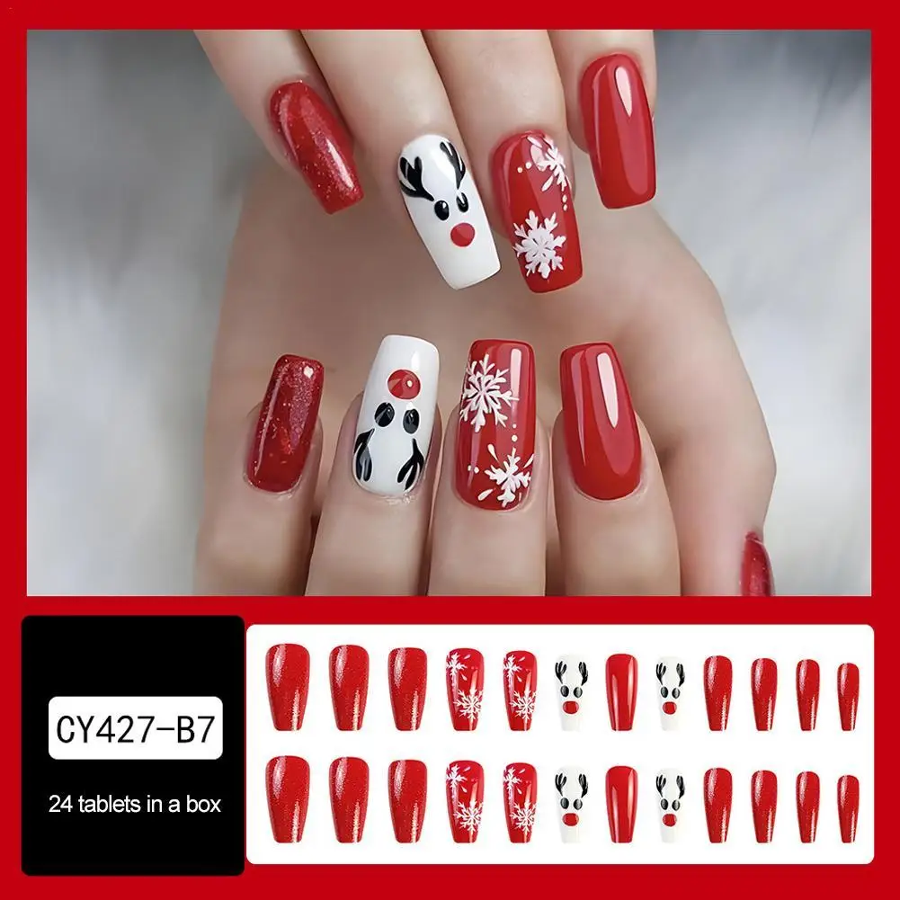 

Christmas Fake Nails Snowflake Elk Designs Artificial Nails Art Full Cover On Nails Christmas Press On Nails For Women Girls