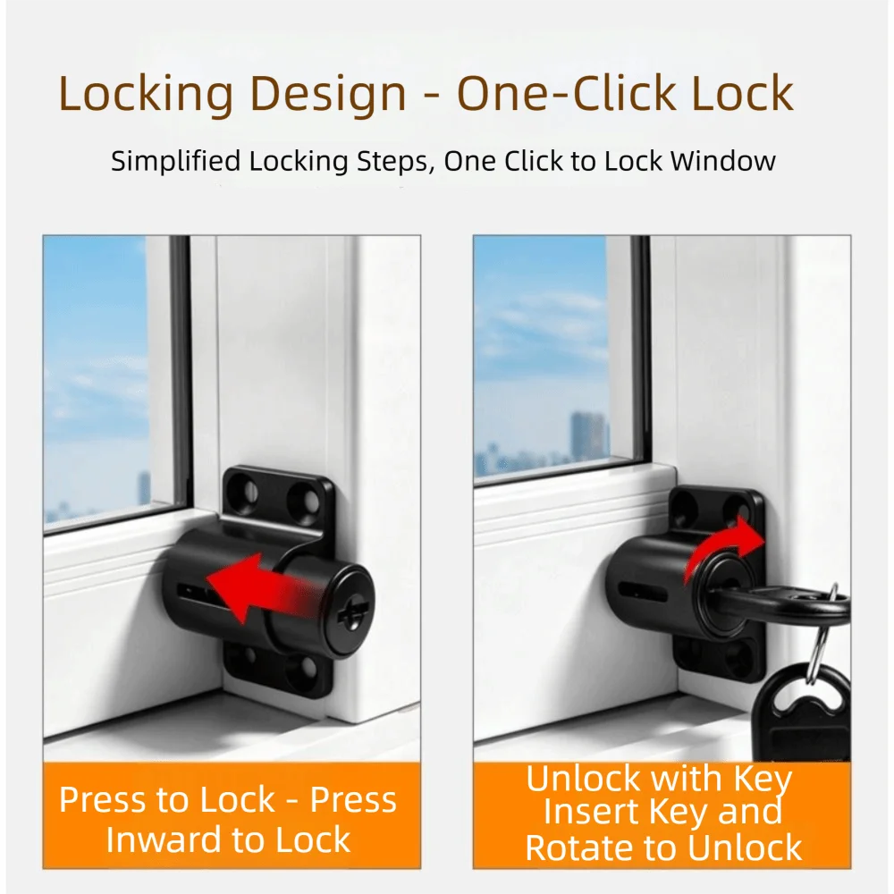 Aluminum Alloy Window Security Lock With 2 Keys Push Pull Move Security Lock Fixed Buckle Universal Fit Antitheft Door Lock