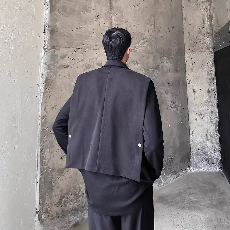 WTHT موضة الرجال تقسم الجلود بلون صدرية العصرية رفض طوق سستة سترة دون أكمام الذكور 2025 الخريف 2A2092 #4