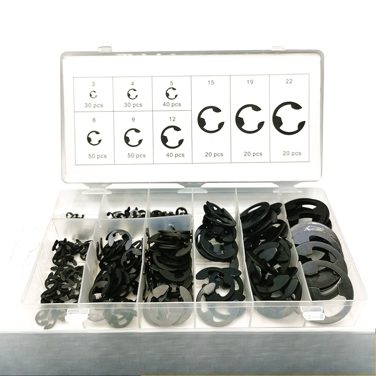 

Набор пружинных стопорных колец E-типа для внешних креплений, 300 шт., металлические, различных спецификаций