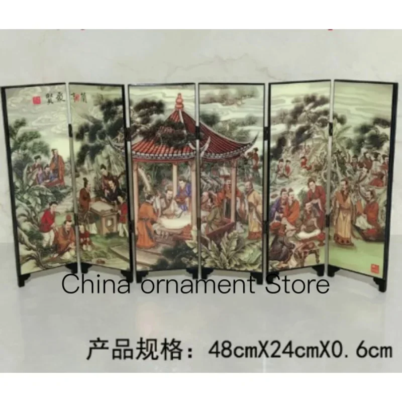 Wooden Decorative Orchid Pavilion Preface Folding Screen Handicrafts