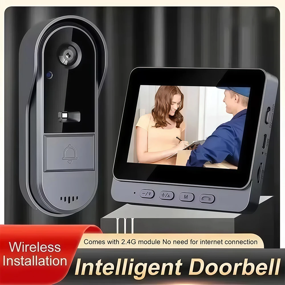 

Wireless Intercom Doorbell Night HD Vision 4.3in IPS Screen Waterproof Doorbell Camera Smart Home Security Video By Bell