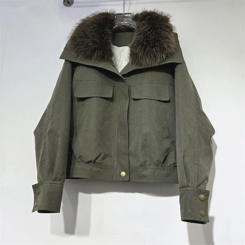 2026 New Women Parkas Jacket Winter Imitation Fox Fur Collar Thicken Warm Outerwear American Style Loose Fit Fashion Cotton Coat
