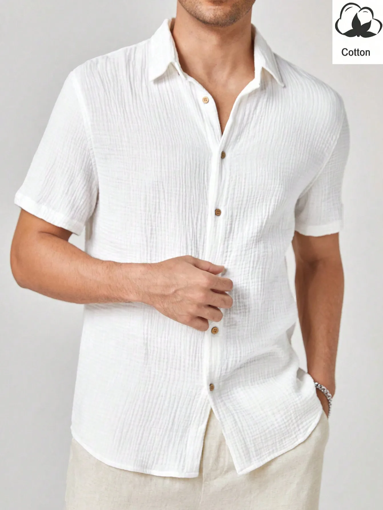 

Mens Plain Woven Casual Short Sleeve Cotton Shirt