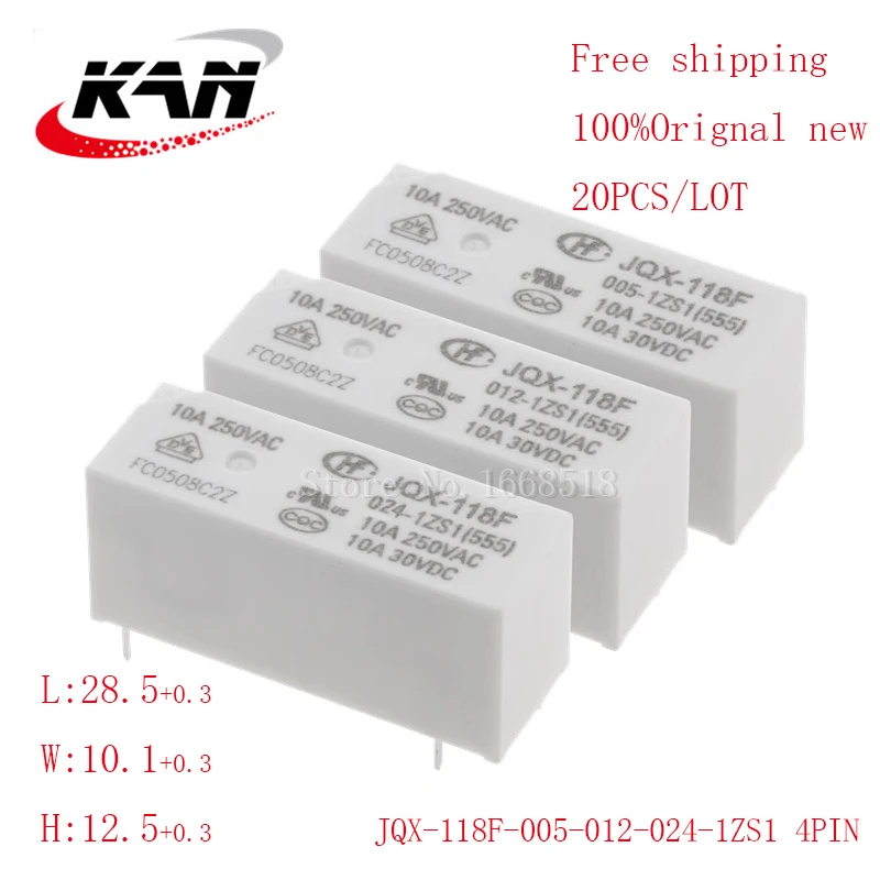 

Free shipping 20pcs relay JQX-118F-005-1ZS1 JQX-118F-012-1ZS1 JQX-118F-048-1ZS1 5VDC 12VDC 24VDC 10A 250VAC 5PIN Original New