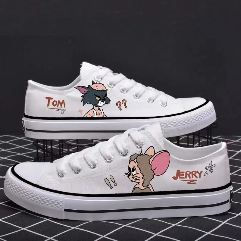 real photo 2025 new cat and mouse student Canvas shoes Unique Design Casual Tom and Jerry women's shoes black white sneaker