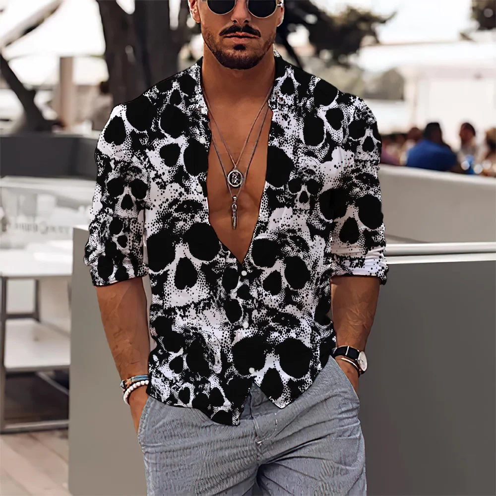 

Мужская рубашка с отложным воротником и принтом, модная коллекция весна, повседневная одежда для подростков