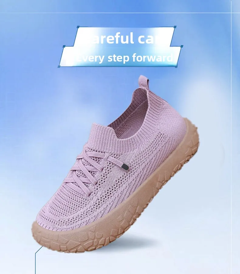 Damen-Stricksocken-Sneaker, atmungsaktives, hohles, fliegengewebtes Obermaterial, rutschfeste, rockartige Textur, dicke Sohle, leichte, lässige Wanderschuhe – Detail 5
