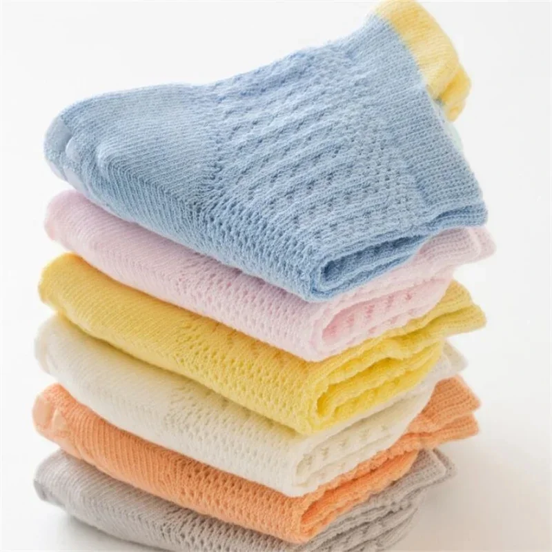 3pairs/lot 6 Colored Of Net Eye Non-slip Baby Girl Sock Hollow-out Breathable Thin Infant Girl Cotton Socks Children\'s Socks Kit